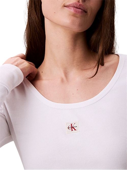 T-shirt manica lunga in cotone bianca Calvin Klein Jeans | LV047D218GYAA